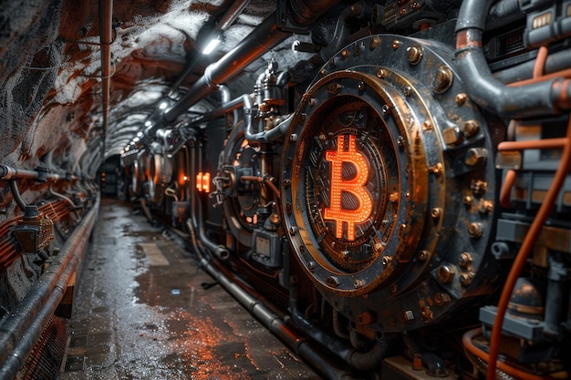 Le logo Bitcoin affiché sur la machine