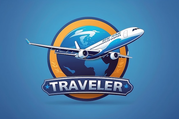 Logo bleu de voyage et d'avion