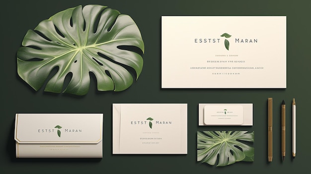 Photo le logo et la carte d'affaires de monstera leaf fresh