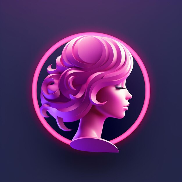 un logo de cheveux féminins 3D rose violet élégant