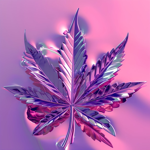 Logo en chrome métallique d'une feuille de marijuana