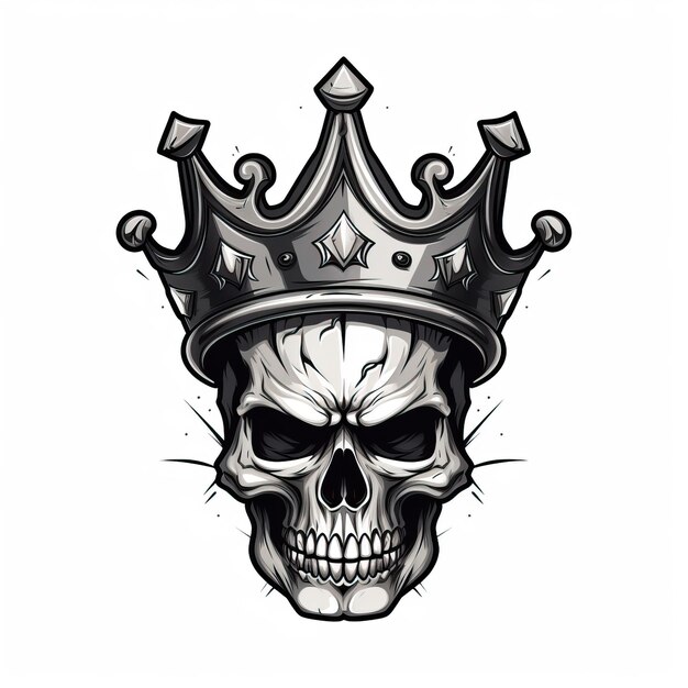 Photo un logo de crâne avec une couronne au-dessus dans le style du réalisme noir et blanc design de personnage unique