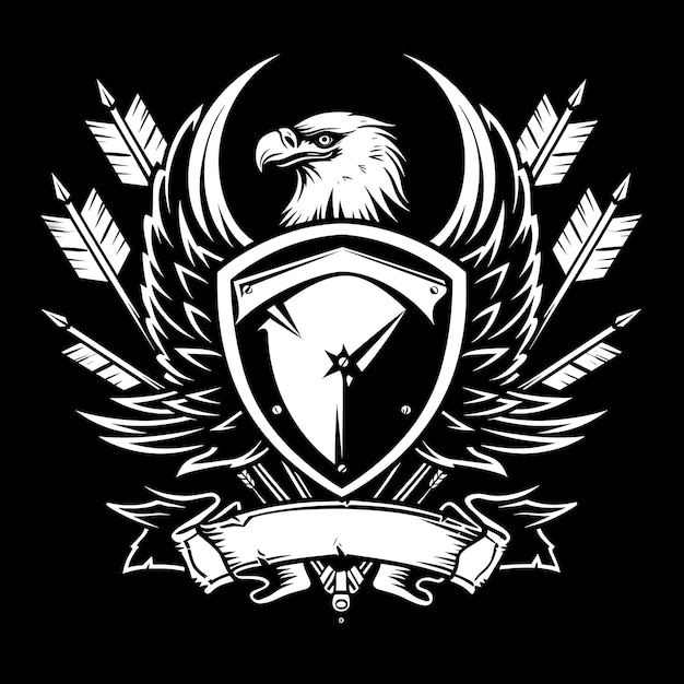 Logo de la crête du gardien de l'aigle vigilant avec un embrayage d'aigre Contour de conception de tatouage du logo créatif