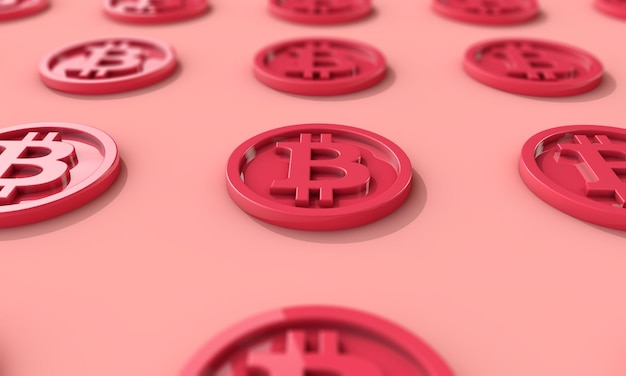 Logo de crypto-monnaie Bitcoin blockchain sur un rendu de pièce d