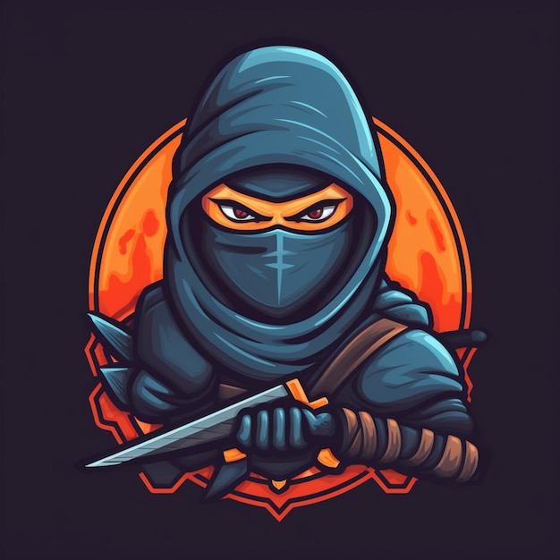 Logo de dessin animé ninja pour une marque de jeux