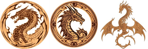 Photo logo de dragon en bois élégant dans le style 2d