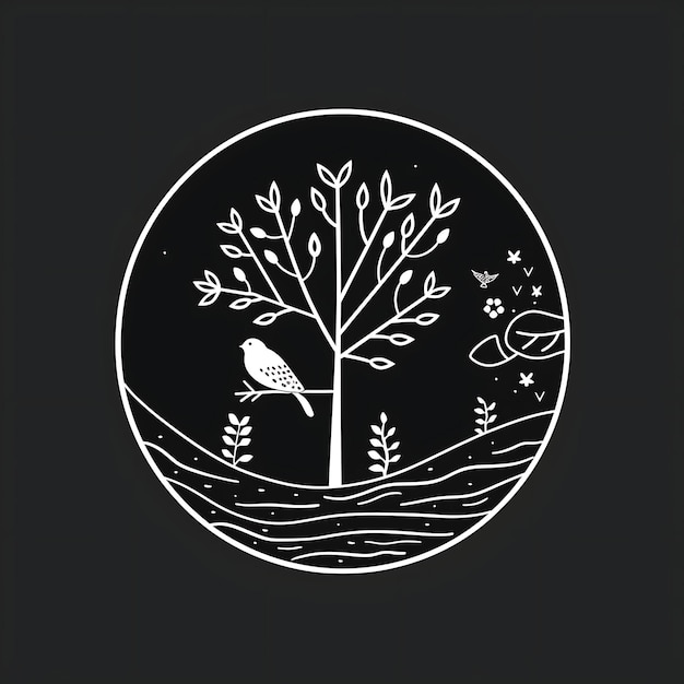 Logo du badge du prix de la nature et de la faune avec arbre et oiseau pour le tatouage créatif de conception simple Art CNC