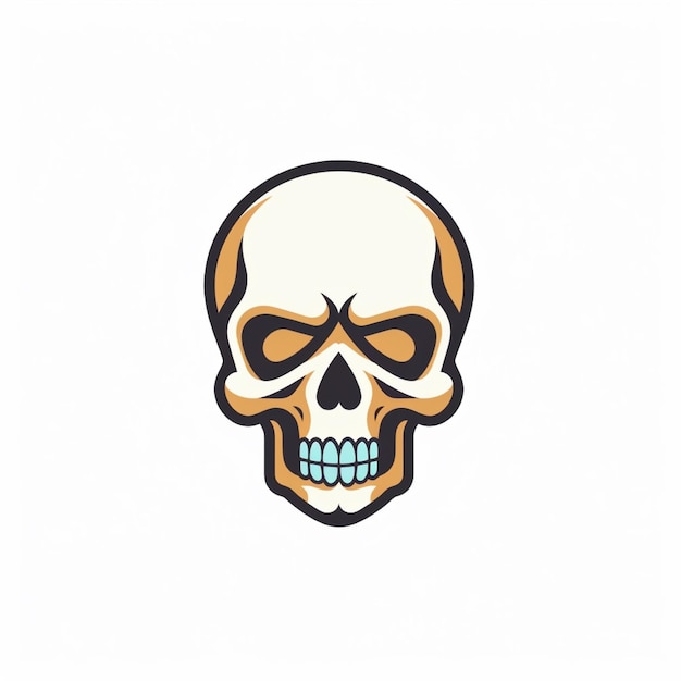 Le logo du crâne est vectoriel, couleur plate, fond blanc.