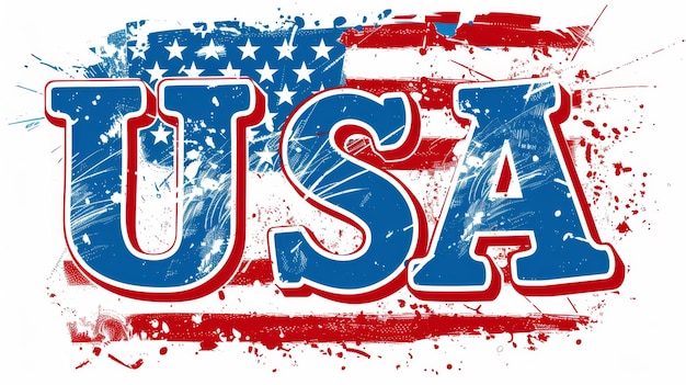 Photo le logo du drapeau national américain, la bannière du patriotisme américain, les étoiles et les rayures avec le texte démocratie et liberté des états-unis.