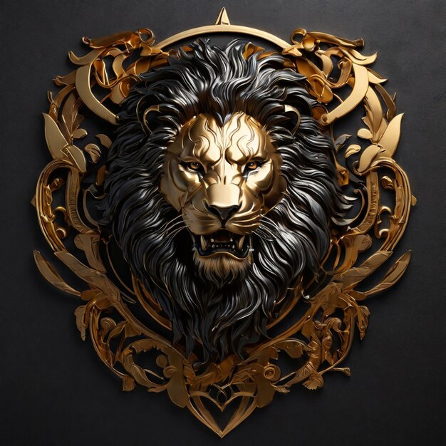 Le logo du lion fort en or noir métallique