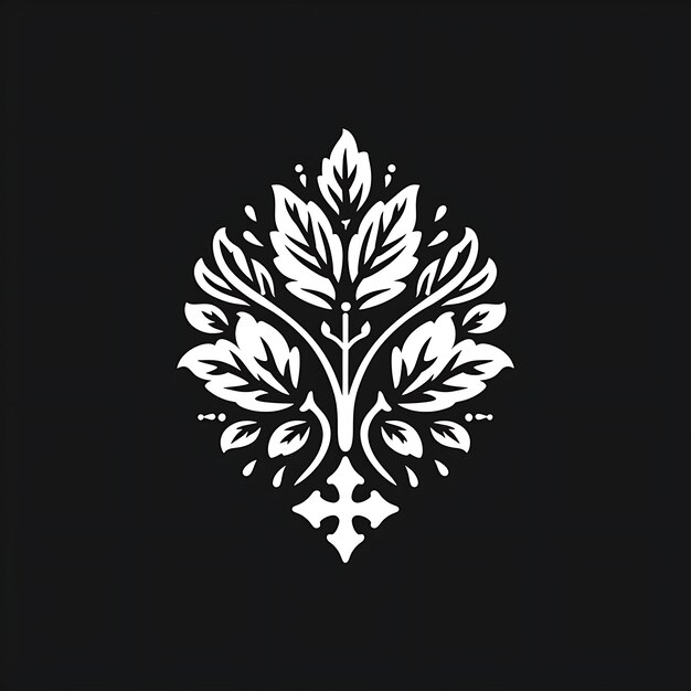 Logo du symbole de la figue nutritive avec des feuilles décoratives et un dessin de t-shirt de tatouage à contour abstrait