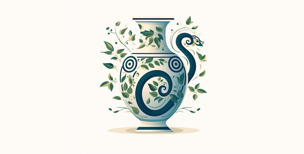 Photo logo du vase grec avec un serpent sur fond blanc vase avec des fleurs