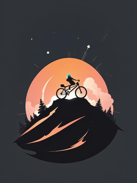 Photo logo du vélo de montagne en silhouette de descente galactique