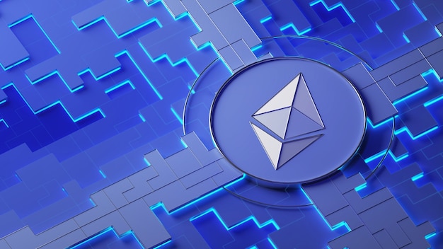 Logo Ethereum sur fond abstrait. Crypto-monnaie. Illustration 3D