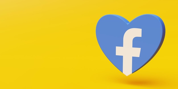 Logo facebook en forme de coeur avec fond orange et espace de copie