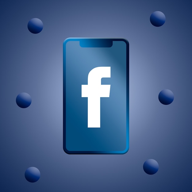 Logo Facebook sur le rendu 3D de l'écran du téléphone
