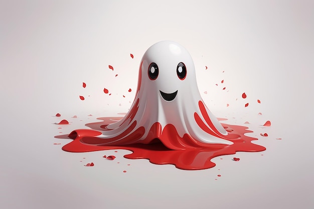 Un logo fantôme de couleur rouge avec une expression mignonne et ludique flottant sur un fond de papier blanc austère