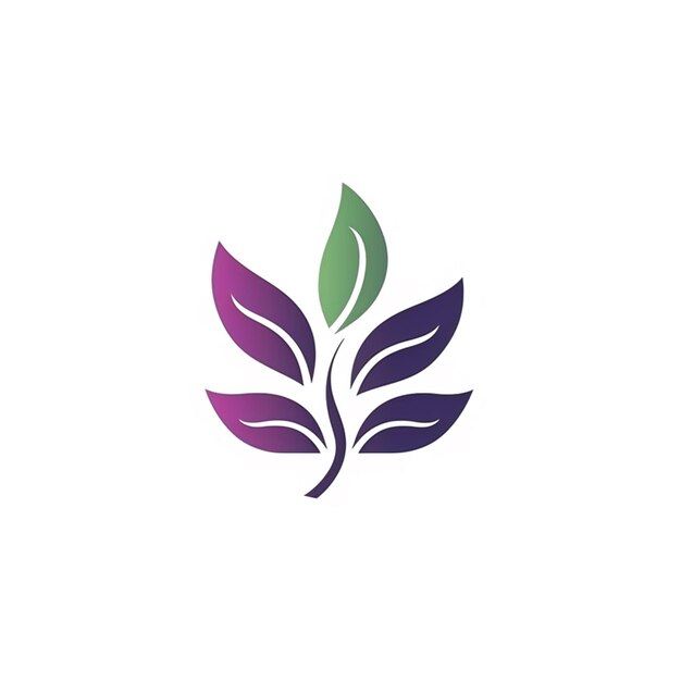 un logo à feuilles violettes et vertes avec une feuille verte sur le dessus