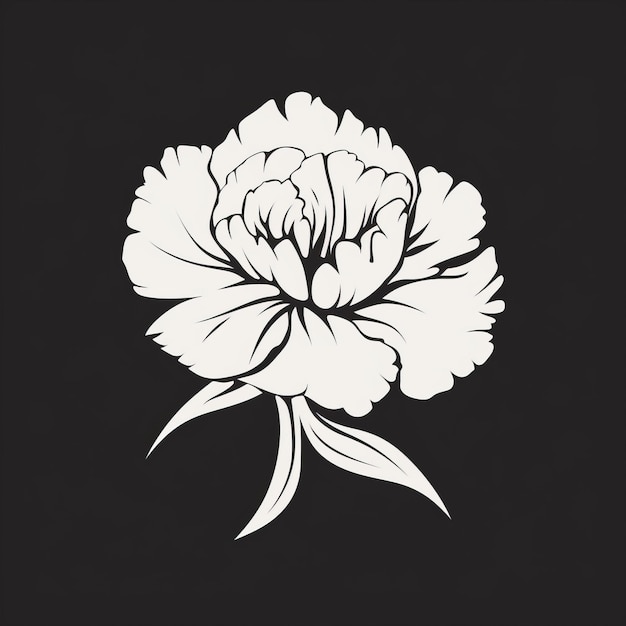 Logo de fleur d'oeillet blanc sur fond noir