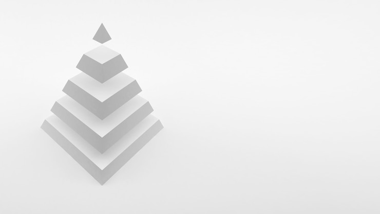 Photo logo sur fond blanc pyramide blanche composée de parties horizontales égales. rendu 3d.