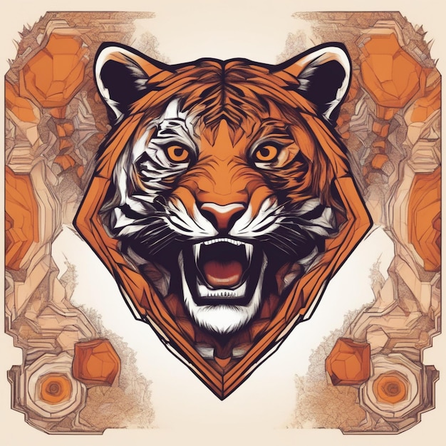 Logo Fractal Tiger complexe, mélange unique d'art et de marque