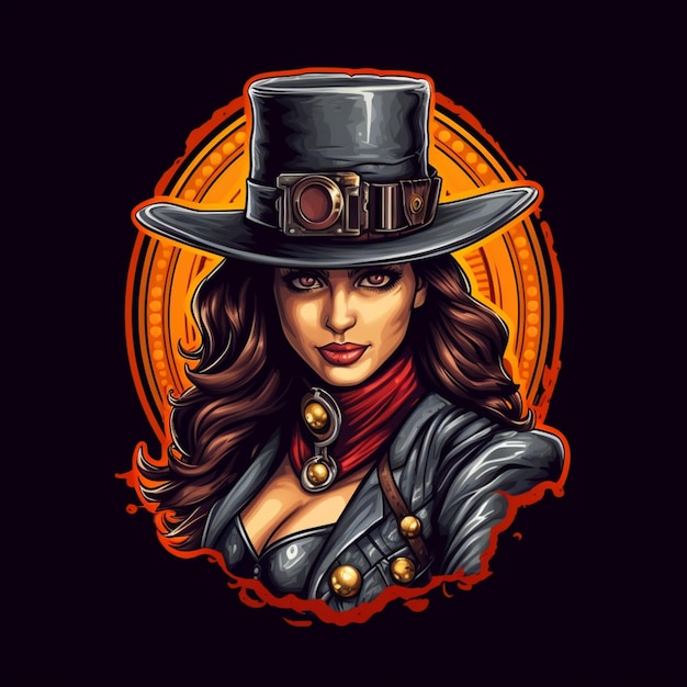 logo de gangster femme steampunk avec chapeau