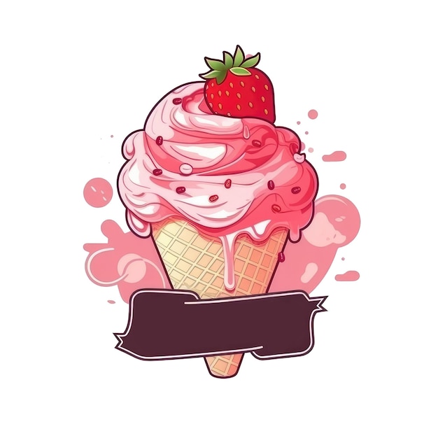 Logo Glace Fraise Sur Fond Transparent Isolé Png Generative AI