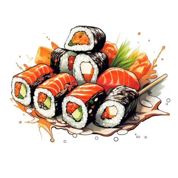 Logo graphique simple de rouleaux de couleur et de sushi sur fond blanc