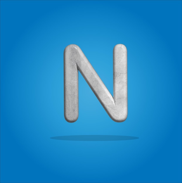 logo gris lettre N isolé de l'illustration 3D de fond bleu