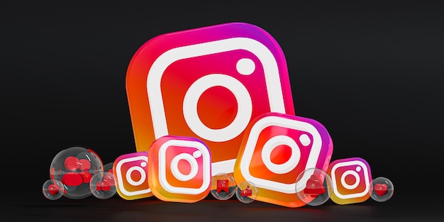 Logo ig en verre acrylique Instagram et icônes de médias sociaux avec espace de copie