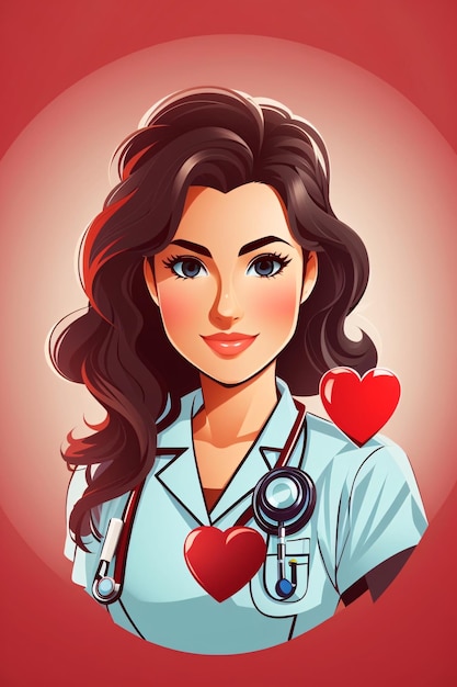 Logo d'illustration d'art vectoriel de dessin animé de femme médecin