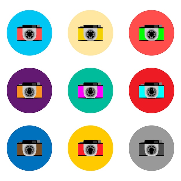 Logo d'illustration d'icône de vecteur pour l'appareil-photo de symboles d'ensemble avec des lentilles pour la photo