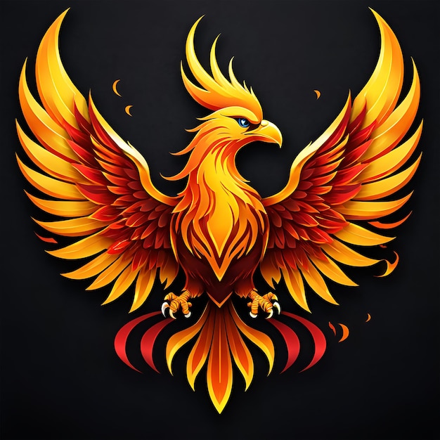 un logo avec des images de feu et des motifs de phoenix