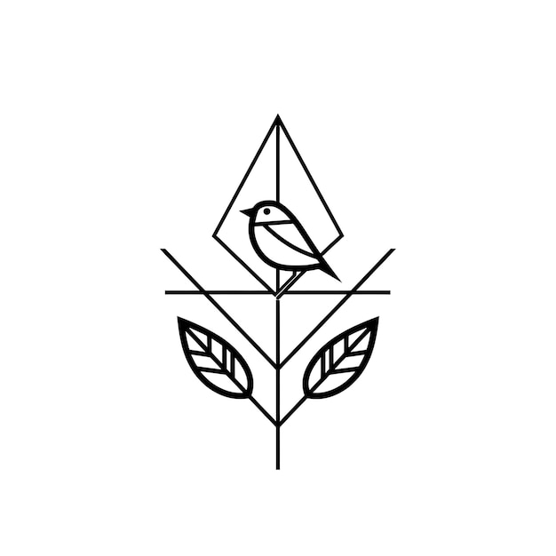 Photo logo d'insigne de feuille de curry avec des formes géométriques et un tatouage simple de raisin d'oiseau t-shirt
