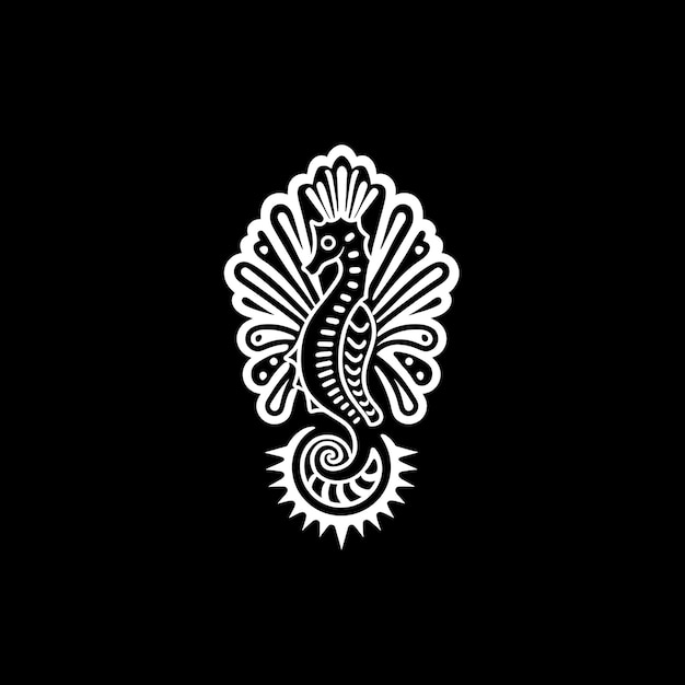 Logo de l'insigne de la tribu Noble Seahorse avec un cheval de mer et un dessin de tatouage du logo créatif de la tribu