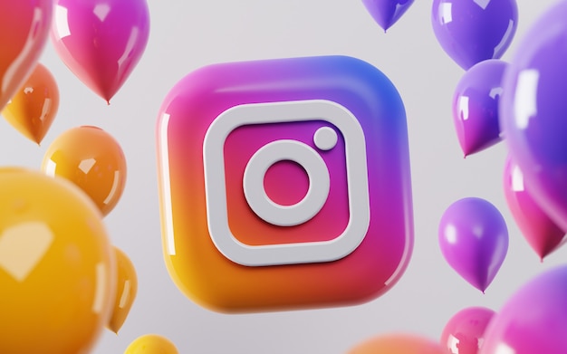 Logo Instagram 3D avec des ballons brillants