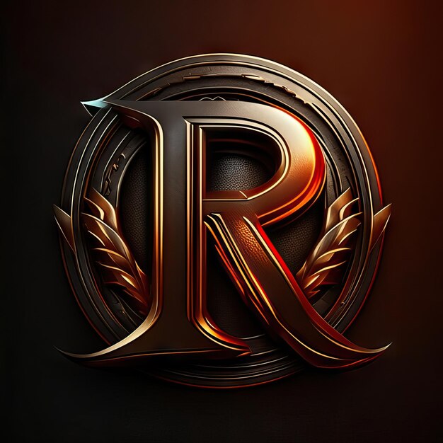Photo logo de la lettre r avec des détails dorés et rouges