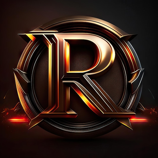 Logo de la lettre R avec des détails dorés et rouges