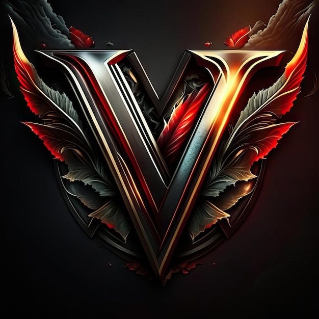 Logo lettre V avec détails dorés et rouges