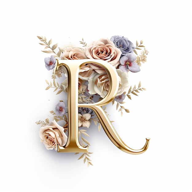 Logo de luxe générique floral avec lettre R avec composition dorée