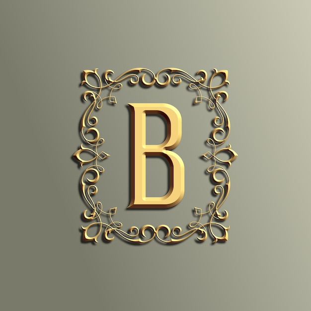 logo de luxe lettre B vintage 3d avec ornement