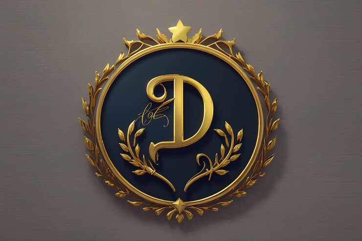 Photo logo luxueux avec la lettre d et l'étoile royale en or