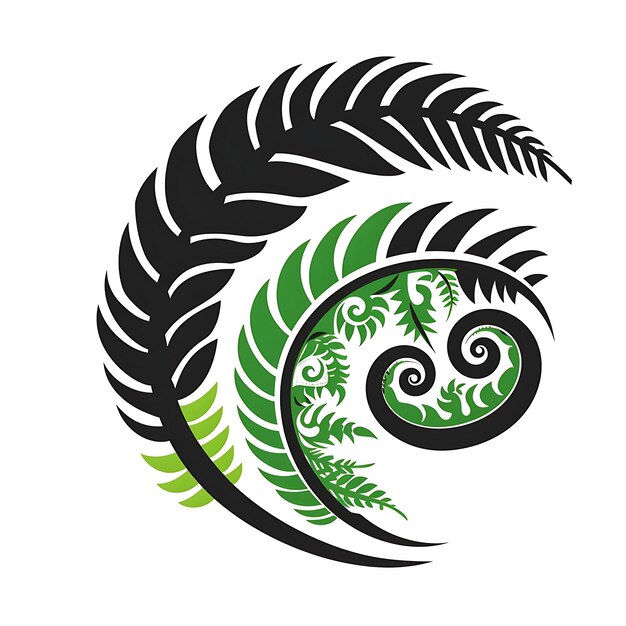 Photo logo maori koru ethnique avec des fougères et des spirales pour la décoration de t-shirts à l'encre de tatouage outline cnc simple