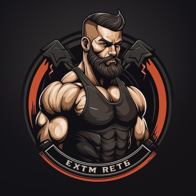 Le logo de la mascotte de fitness porte un t-shirt noir