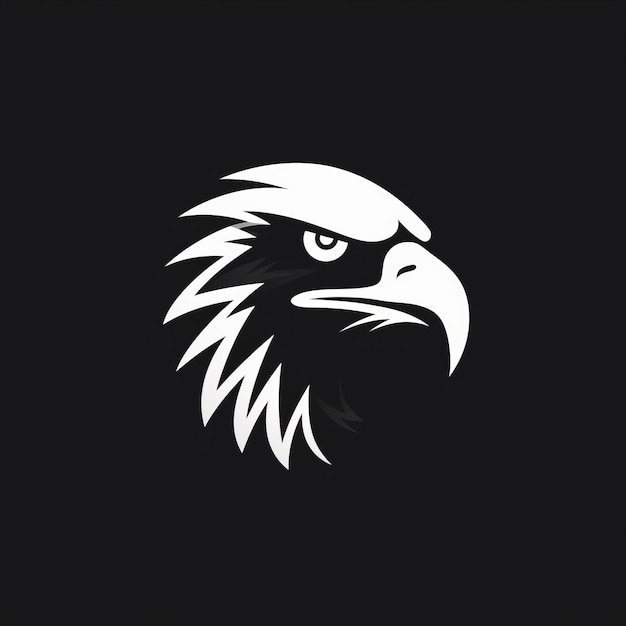 Logo minimaliste de la tête d'aigle blanc sur fond noir