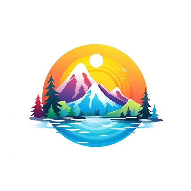 logo de montagne avec arc-en-ciel