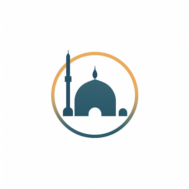 logo de mosquée simple avec dôme et minaret et cadre de cercle blanc isolé