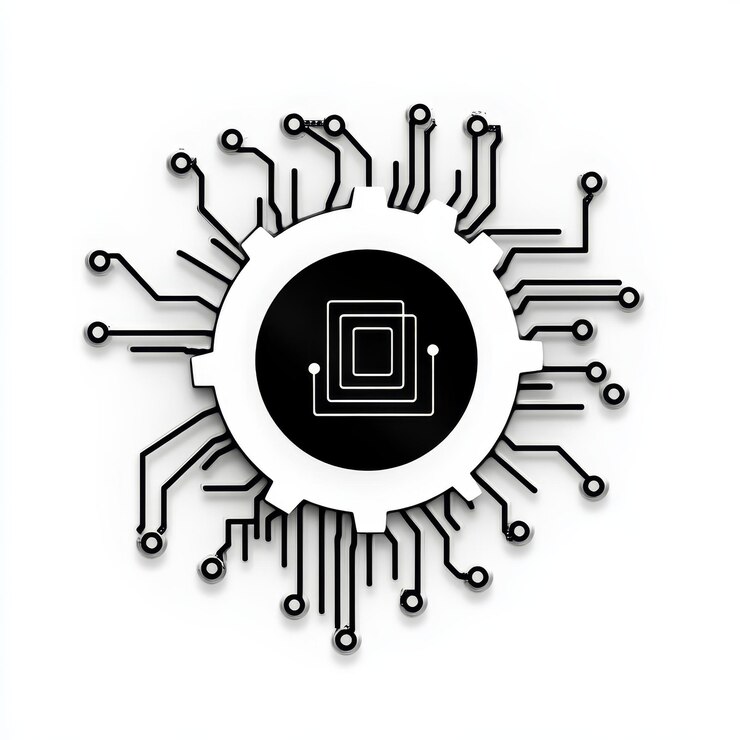 Photo un logo noir et blanc avec un cercle et un fond blanc