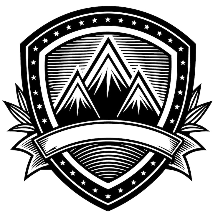 Photo un logo noir et blanc pour une montagne et un bouclier avec les mots montagne et les mots quot mounta
