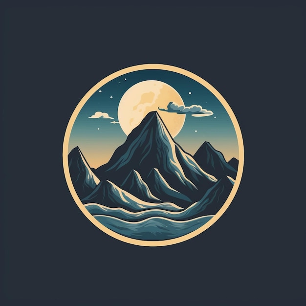 Logo de paysage de montagne au clair de lune